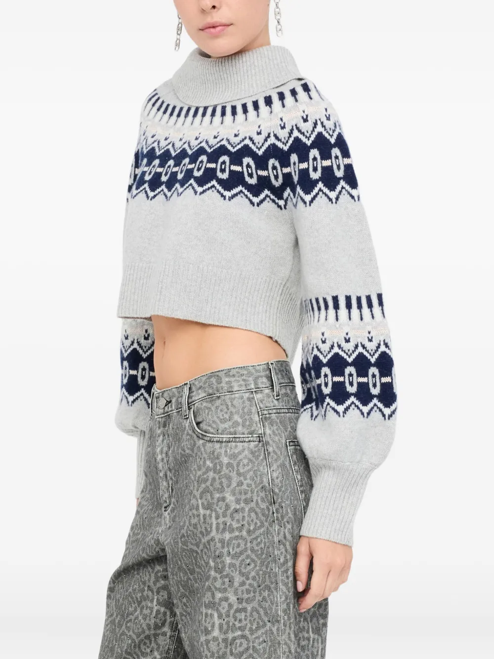 LIU JO Cropped trui met pofmouwen en jacquard Grijs