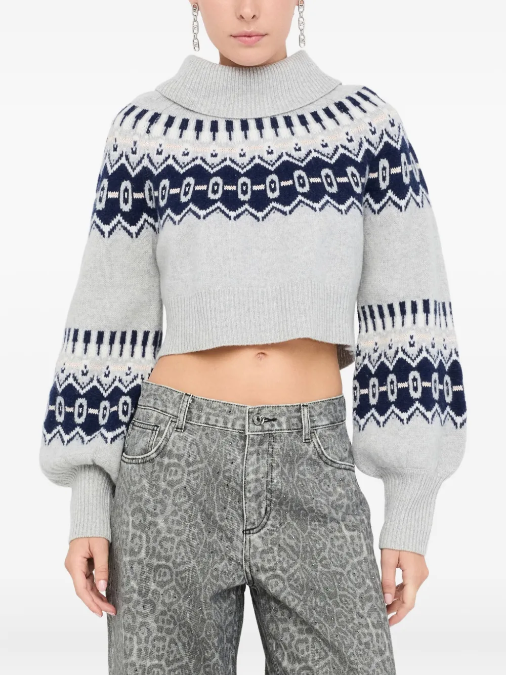 LIU JO Cropped trui met pofmouwen en jacquard Grijs