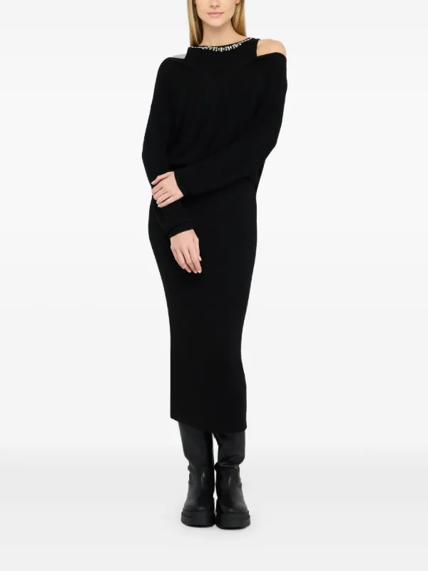 LIU JO Gebreide Verfraaide midi-jurk Zwart FARFETCH NL