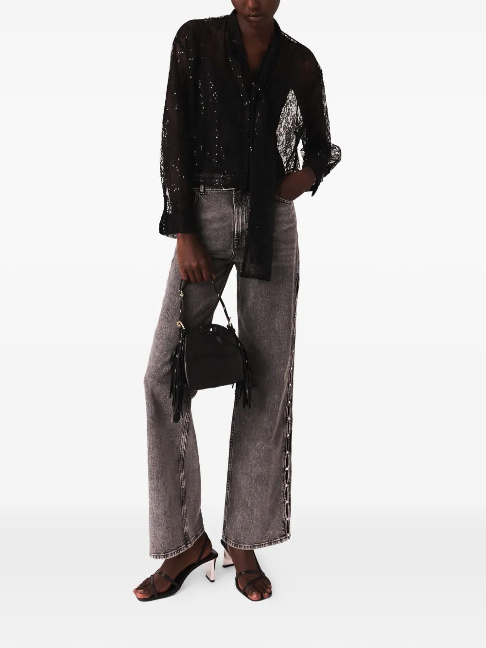 Maje sequinned lace shirt - Zwart