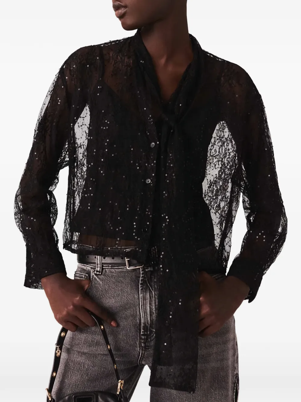  Maje Sequinned Lace Shirt - Black 