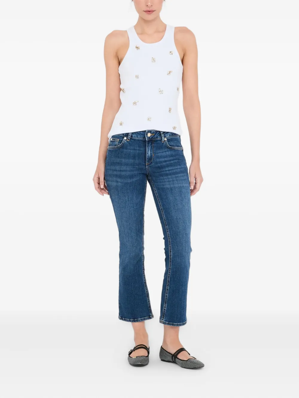 LIU JO ribbed bejewelled tank top Wit