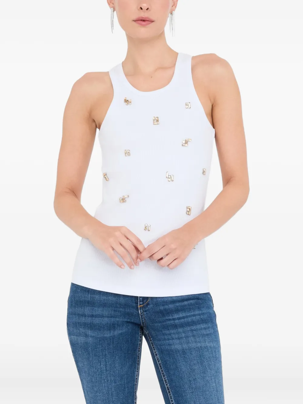 LIU JO ribbed bejewelled tank top Wit