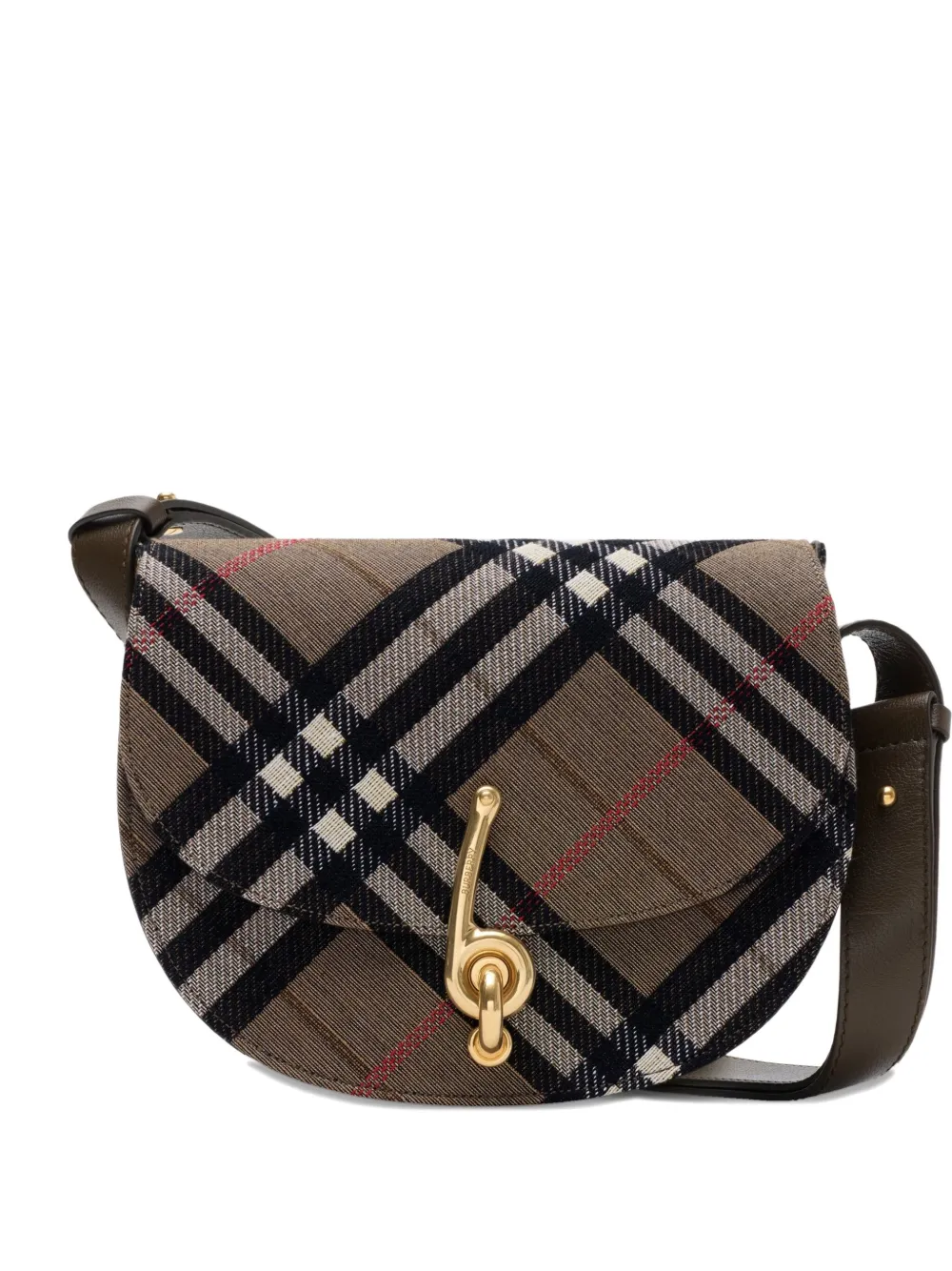 Burberry Bridle Small Check Saddle Shoulder Bag In Brown