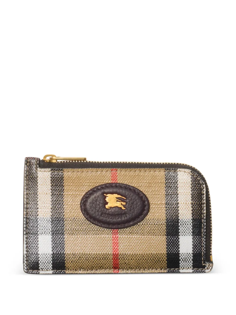 Burberry Check-pattern Zip Leather Card Holder In Sand