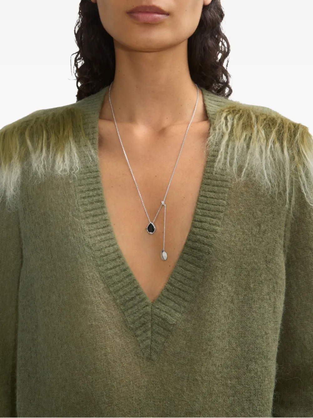 Burberry Onyx-shield Pendant Necklace In Metallic