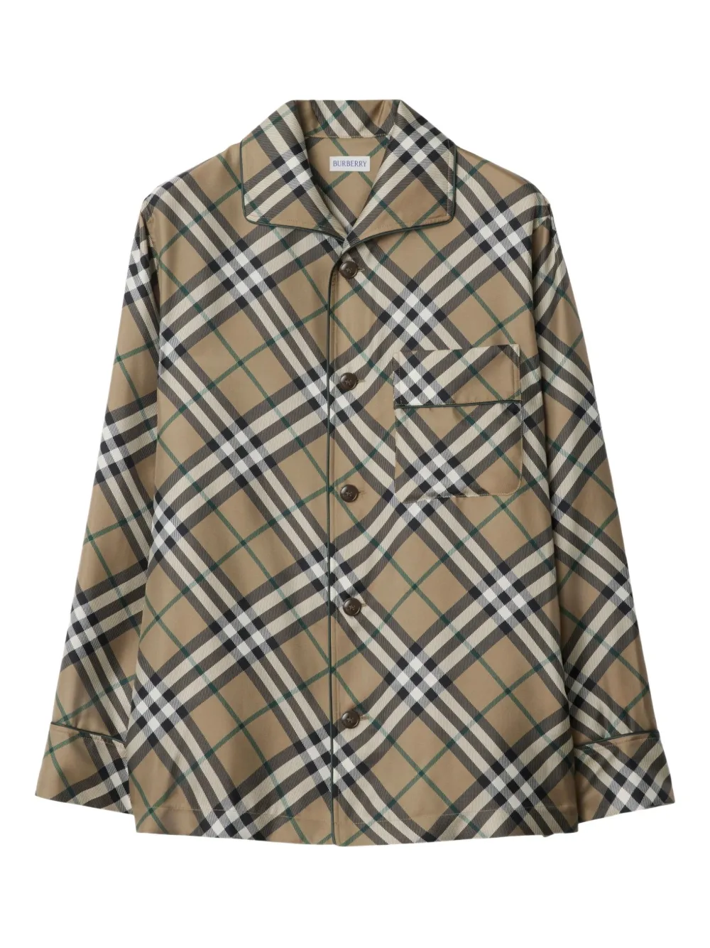 Burberry check-pattern silk pyjama shirt | Brown | Image 1
