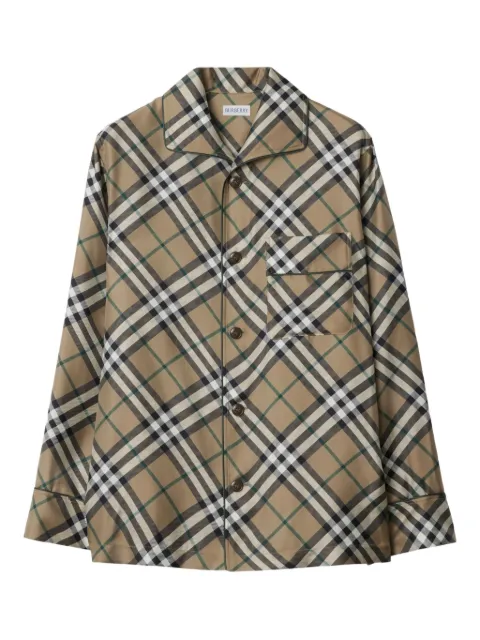 Burberry قميص بيجامة حرير بنقش كاروهات