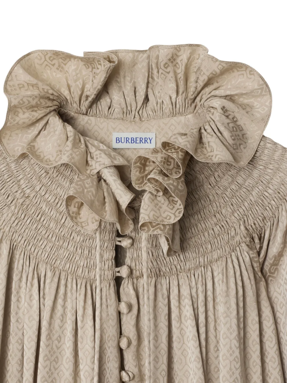 Burberry Blouse met geometrisch patroon en ruchekraag - Beige