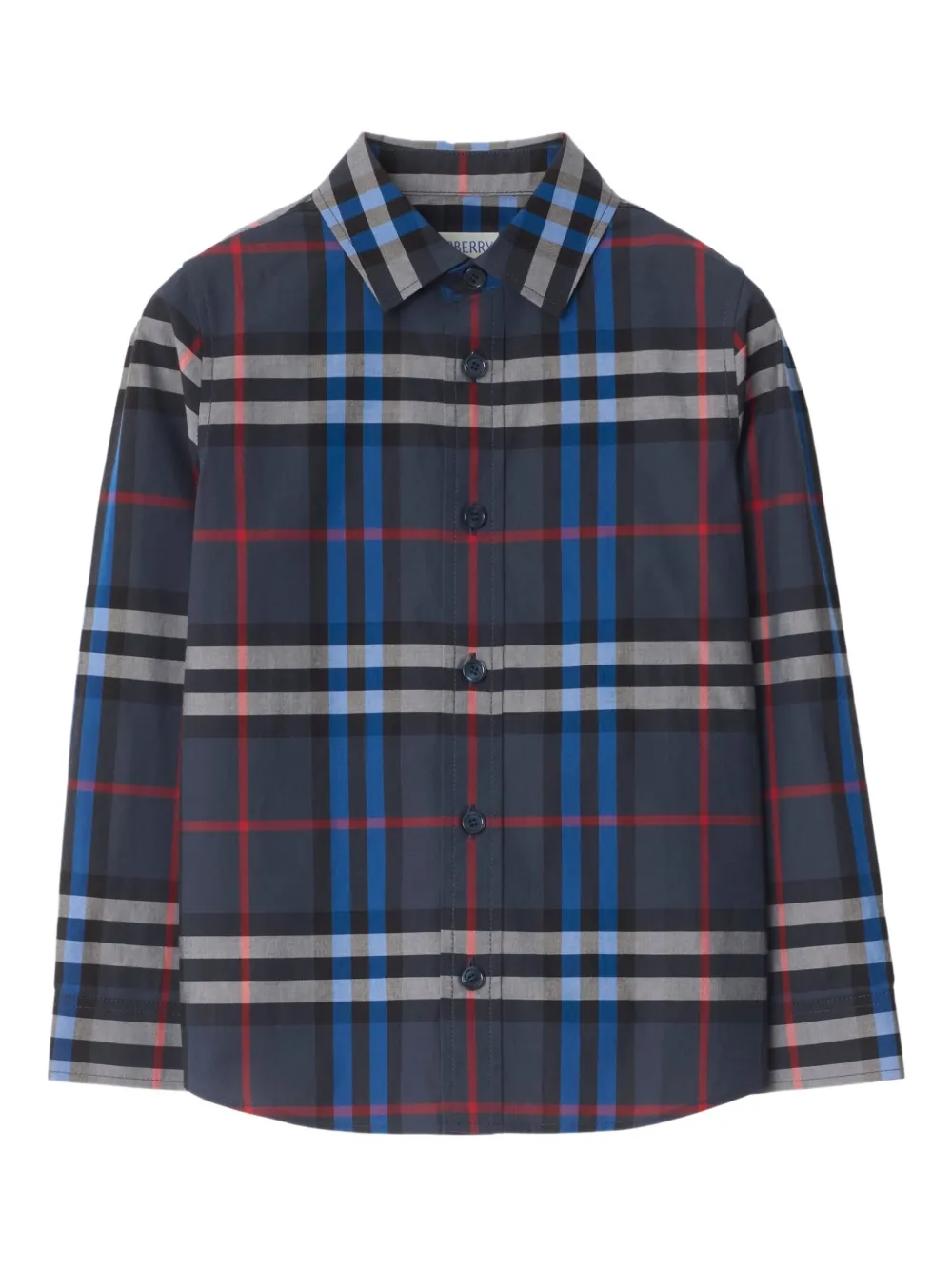 Burberry Kids Geruit shirt Blauw