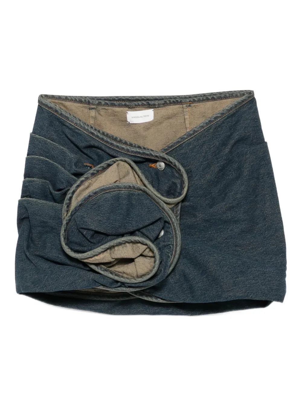 floral-appliqué denim mini skirt