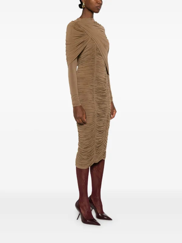 Magda Butrym Draped Midi Dress | Brown | FARFETCH