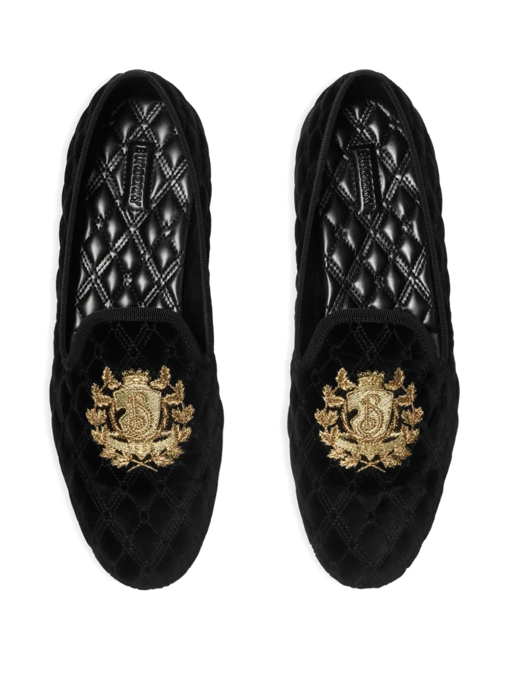 Burberry Quilted Crest-embroidery Loafers In Black