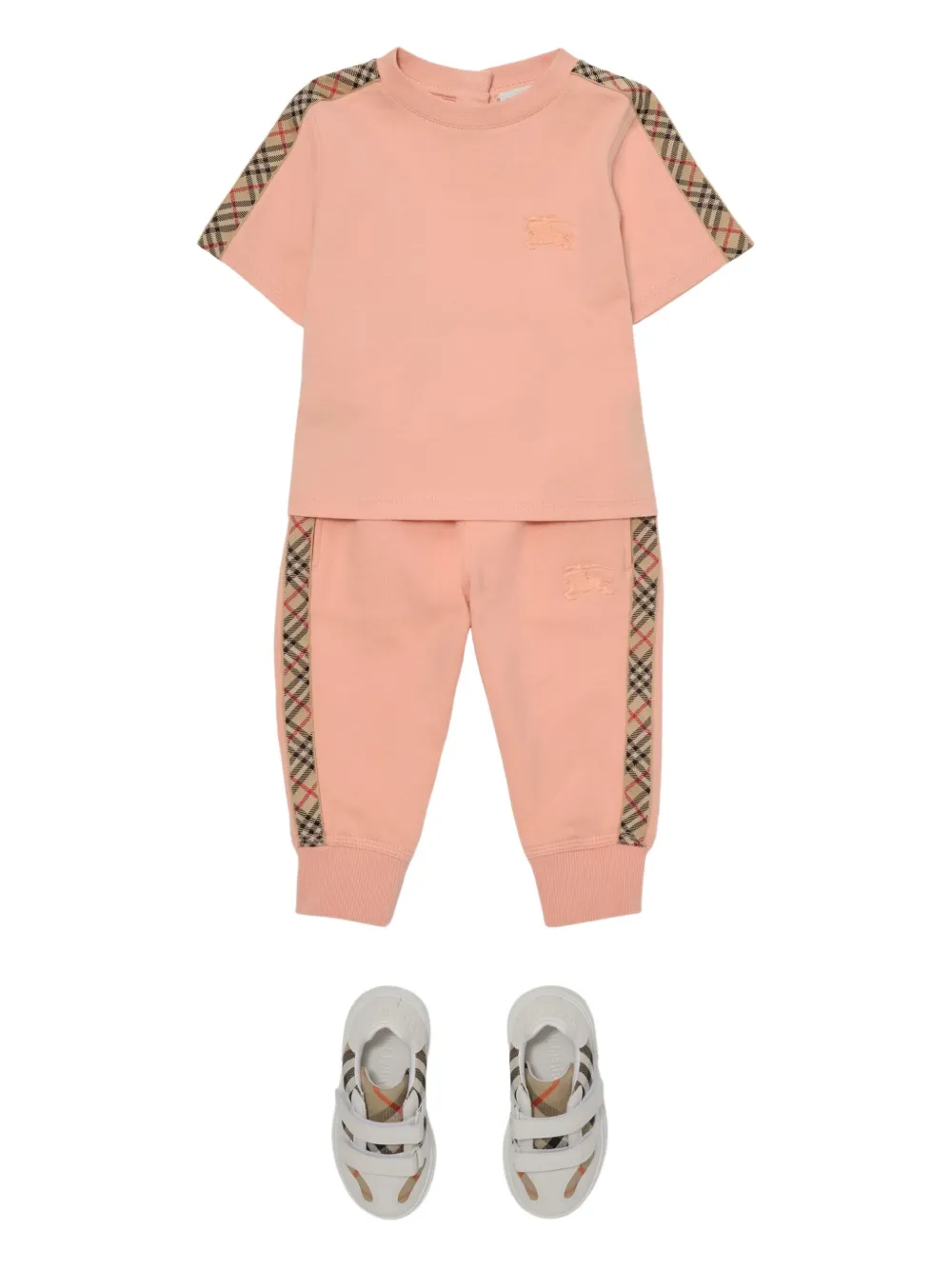 Burberry Kids T-shirt met geruite afwerking en borduurwerk Roze
