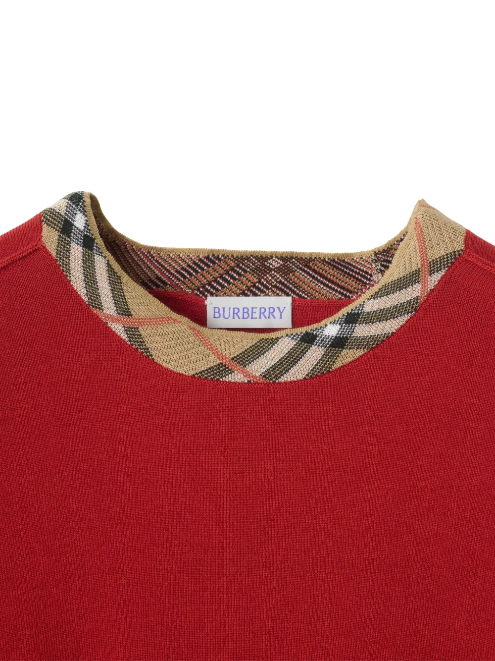 Burberry Check-trimmed Wool Sweater In Red