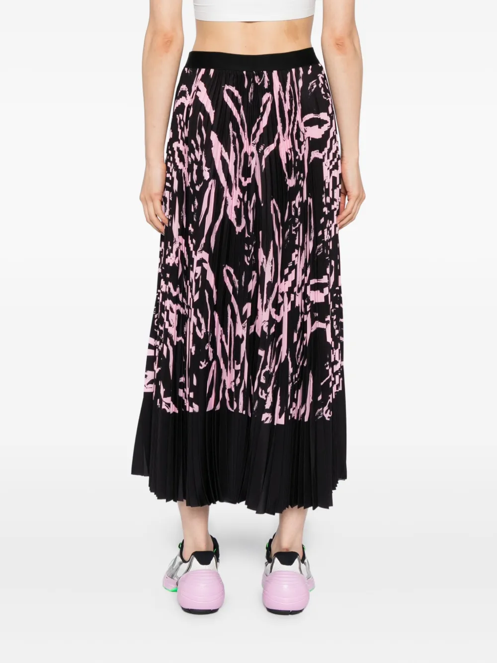 Msgm Rabbit-print Pleated Skirt In Black
