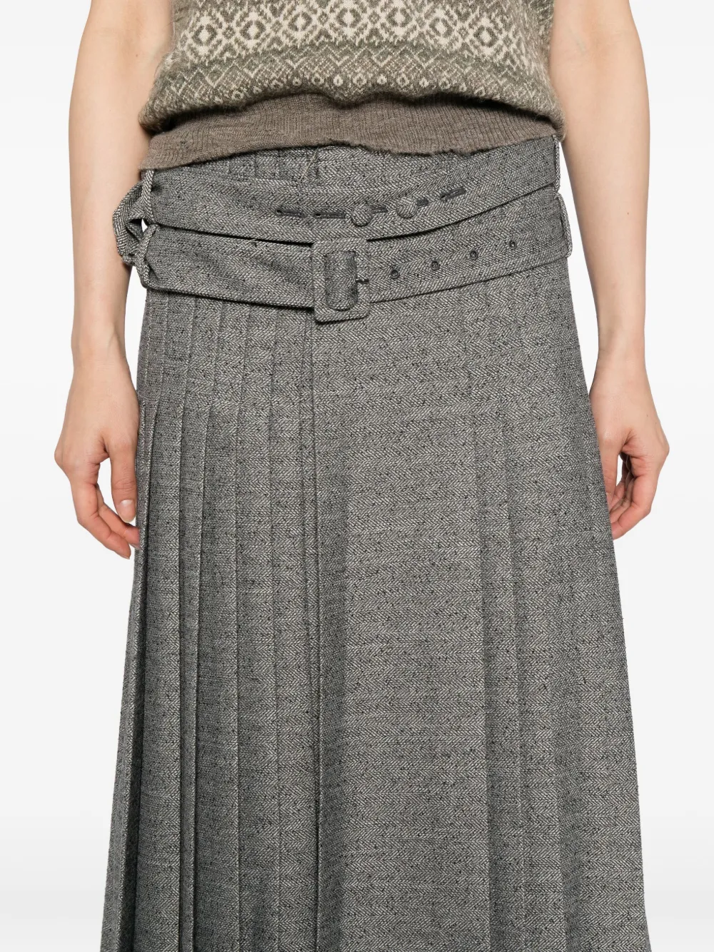 Open Yy Double-belt Pleated Skirt In Green