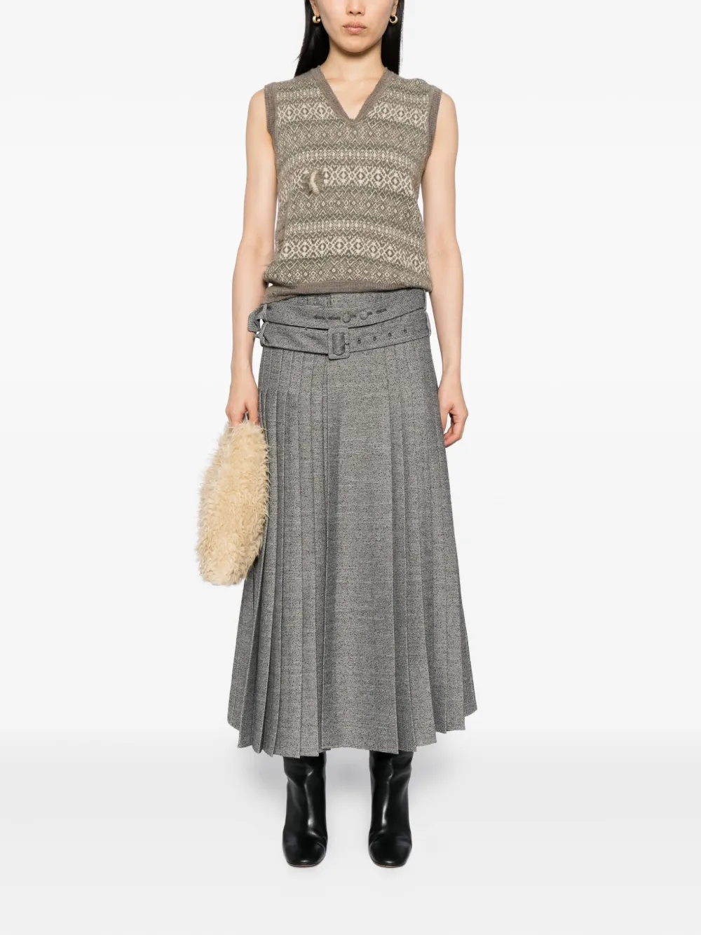 Open YY double-belt pleated skirt | Pleated Skirts | Image 2