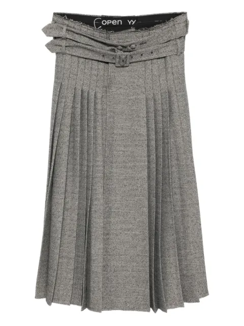 Open YY double-belt pleated skirt