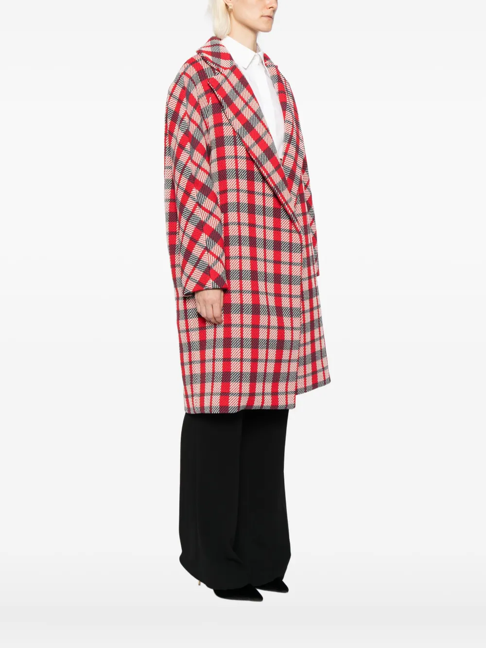 Martin Grant Checked Cocoon Coat In Red