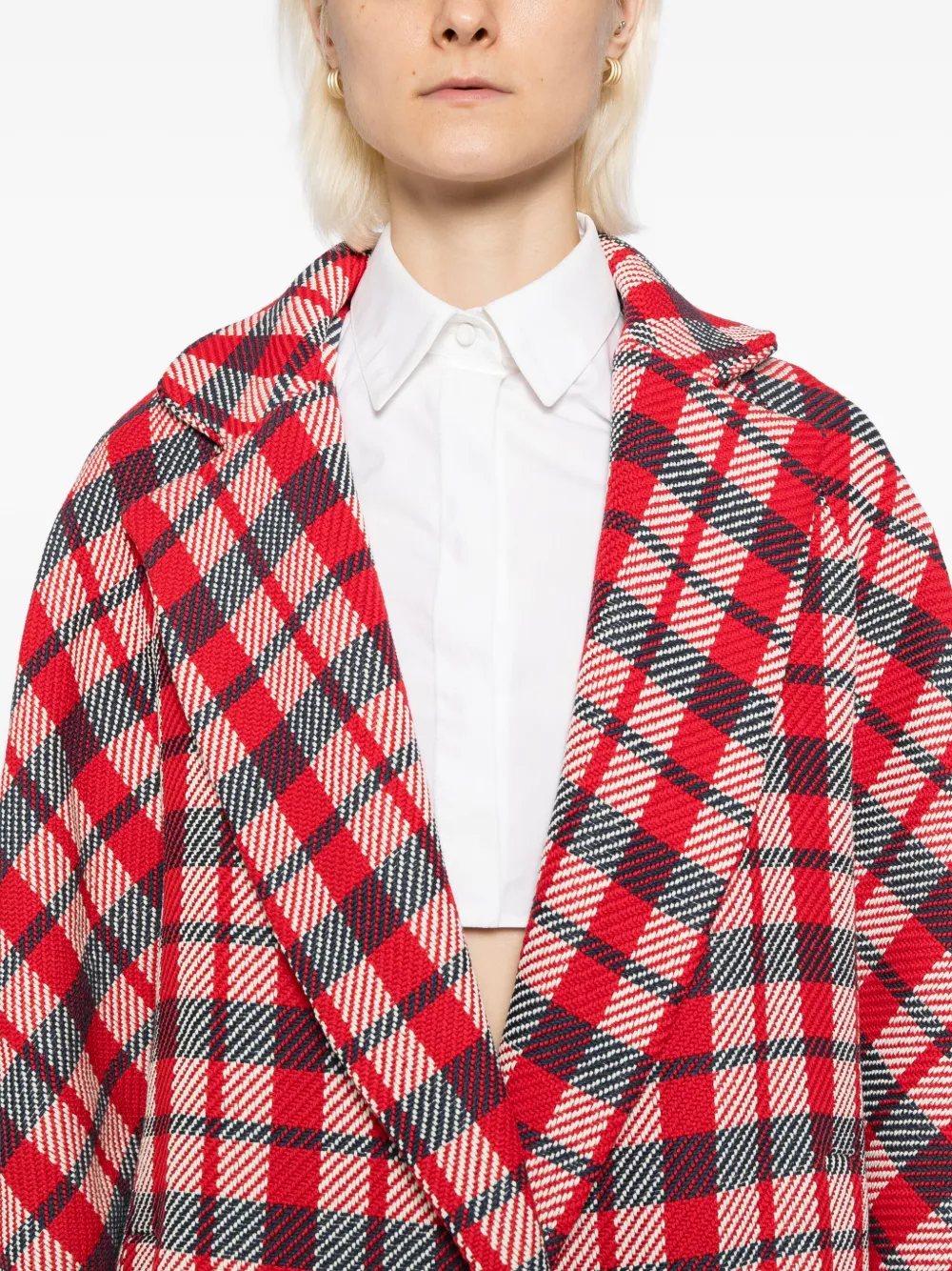 Martin Grant Checked Cocoon Coat In Red