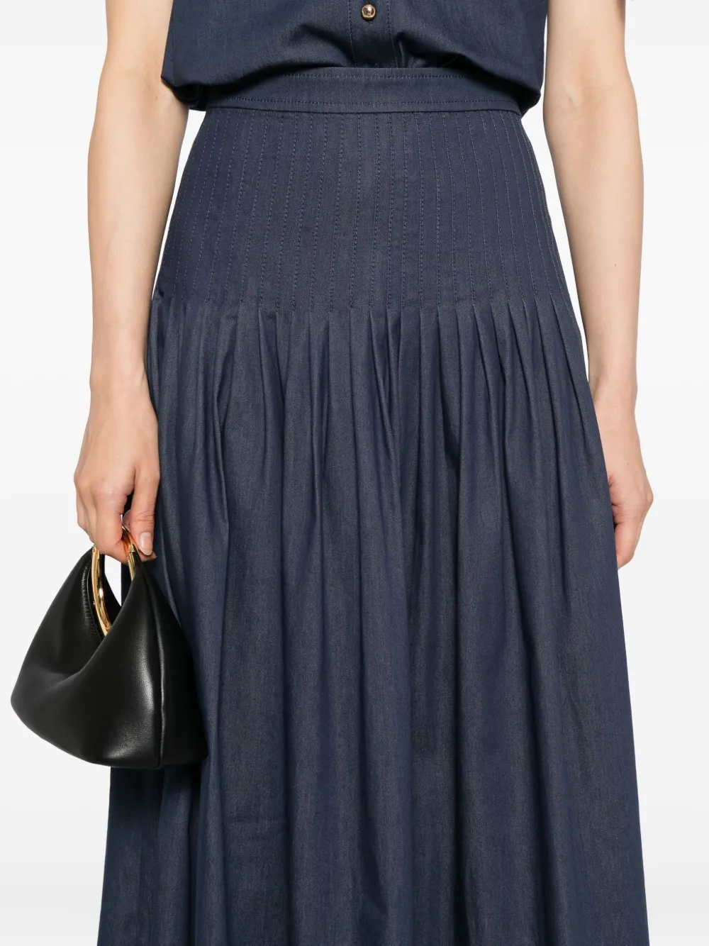 Carolina Herrera Pleated Denim Skirt In Blue