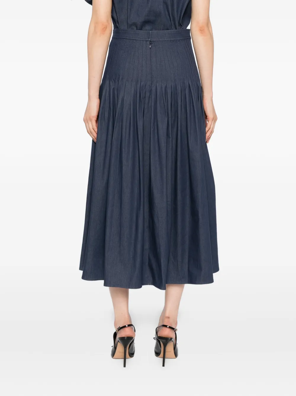 Carolina Herrera Pleated Denim Skirt In Blue