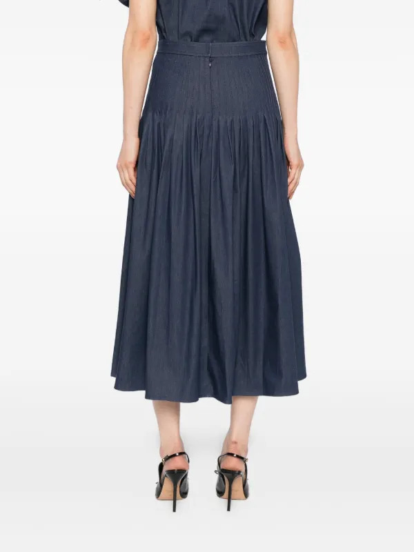 Carolina Herrera Pleated Denim Skirt Blue FARFETCH PH