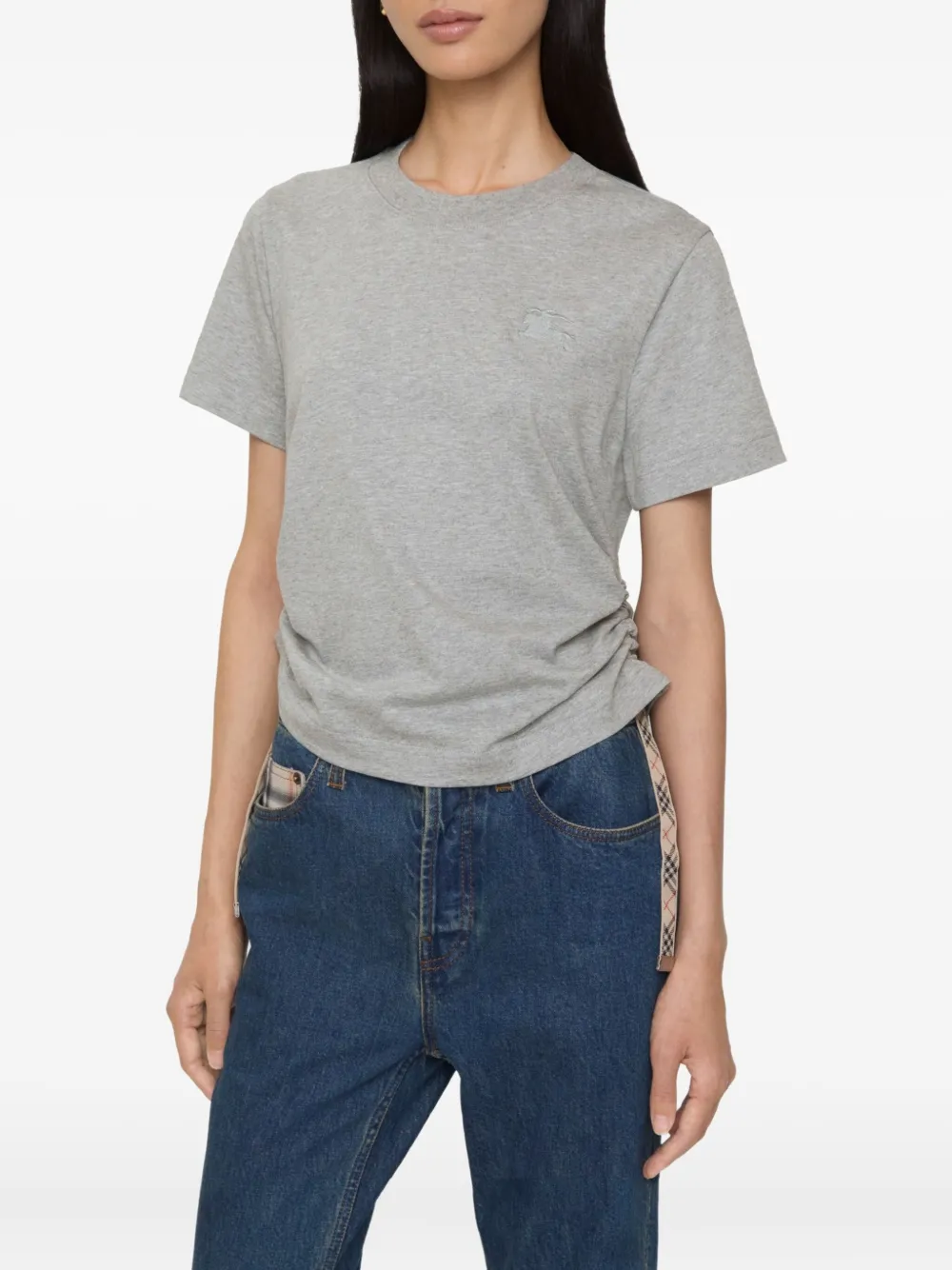 Burberry Festival Equestrian-knight Ruched-side T-shirt In Gray