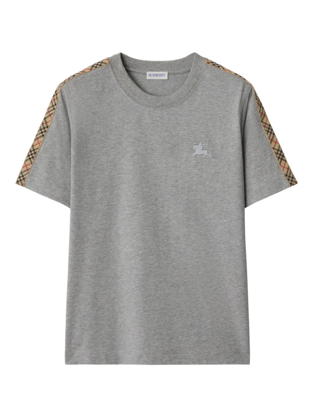 Burberry T-shirt in cotone con finitura a quadri - Grigio