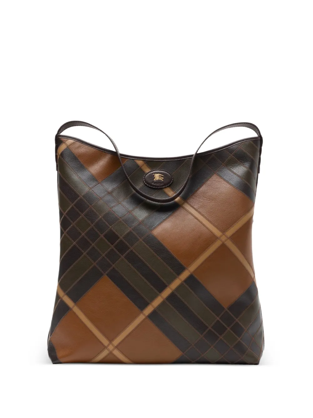 Burberry Large Highlands Check-pattern Leather Shoulder Bag In Brown