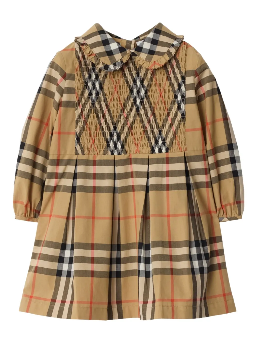 Burberry Kids Geruite gesmockte jurk Bruin