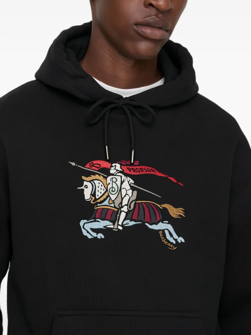 Burberry Hoodie met Equestrian Knight-borduurwerk Zwart
