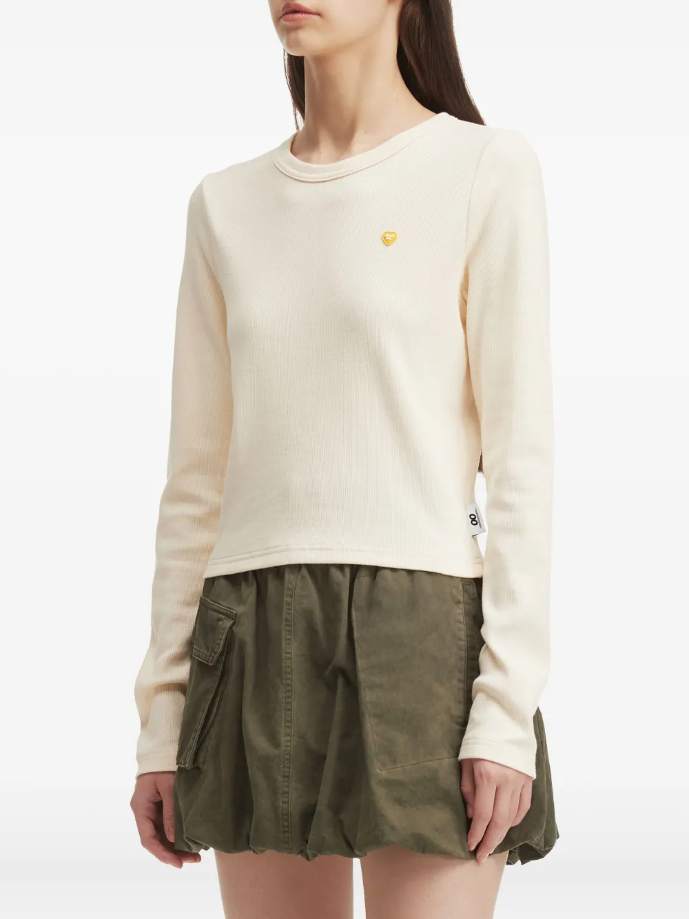 CHOCOOLATE Geribbeld T-shirt verfraaid met hart Beige