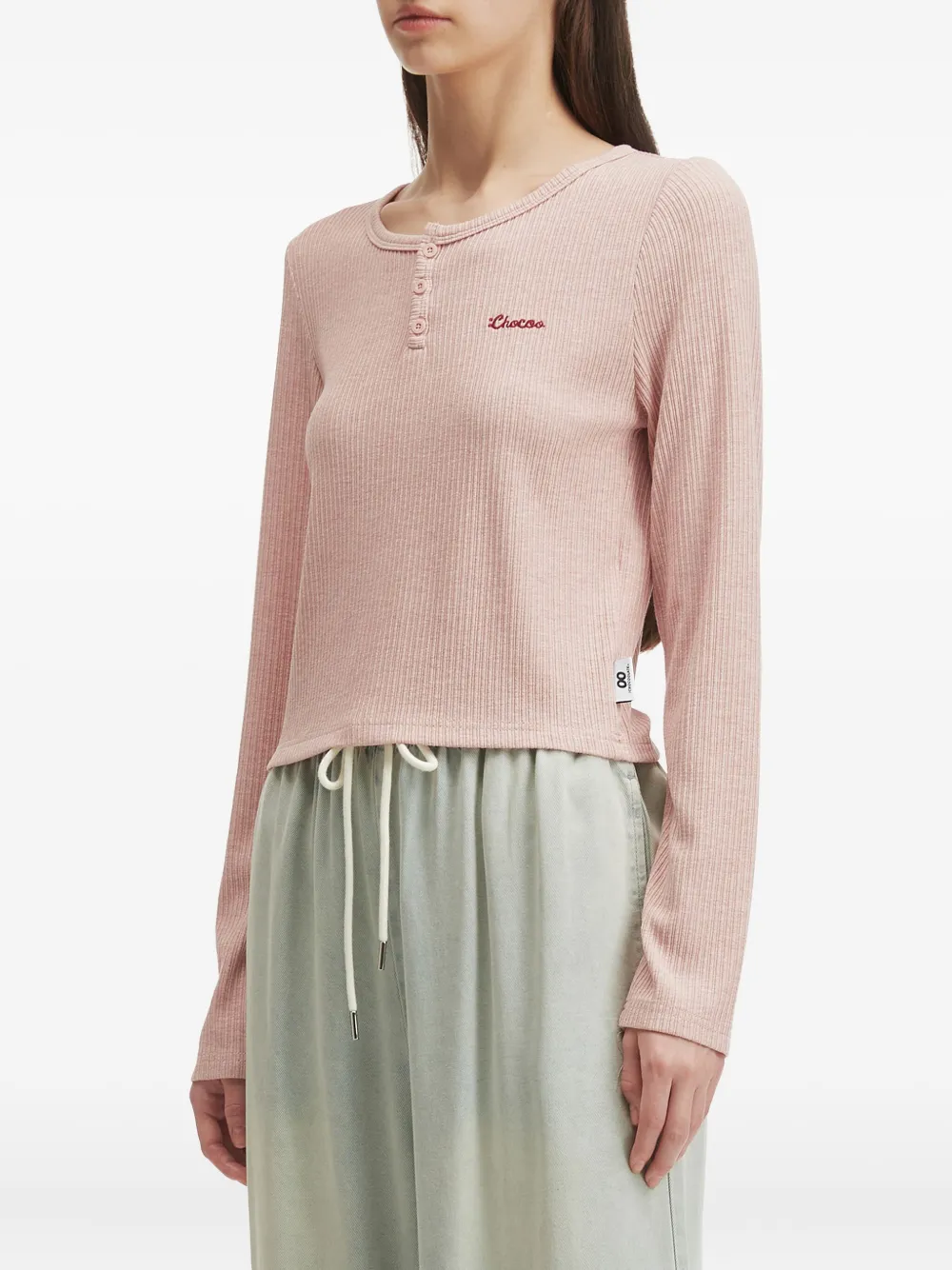 Chocoolate Ribbed Henley T-shirt In Pink