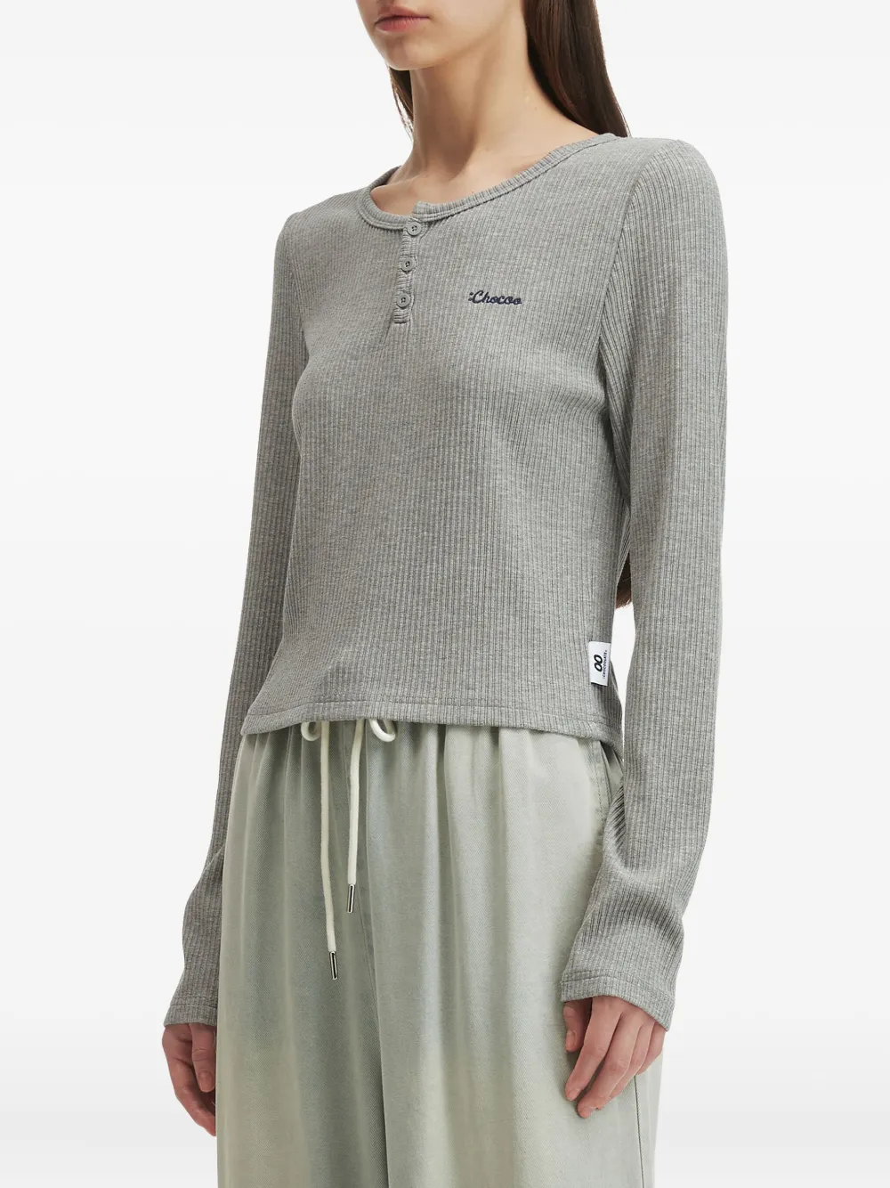 Chocoolate Ribbed Henley T-shirt In Gray
