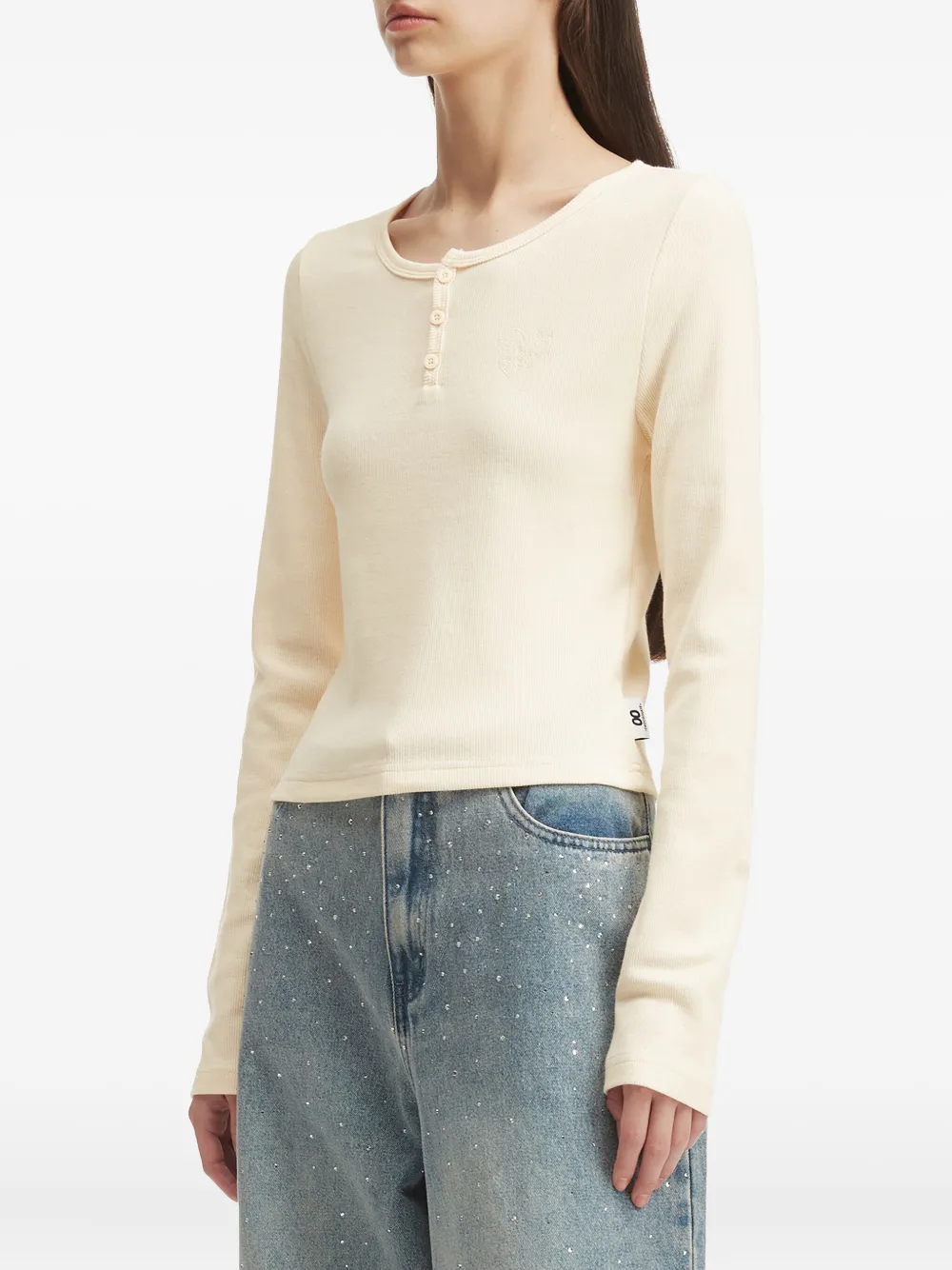 Chocoolate Henley-neck Ribbed T-shirt In Neutral