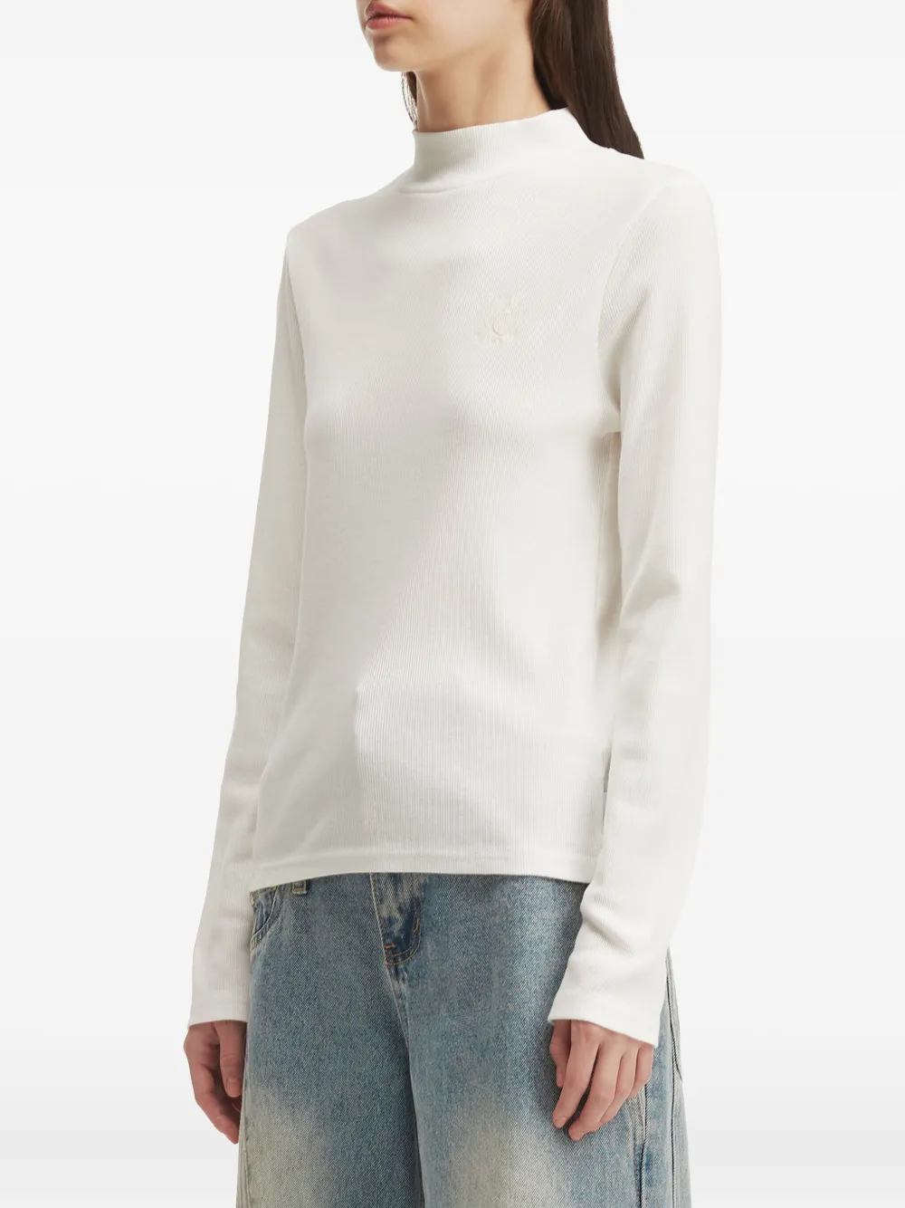 Chocoolate Embroidered Ribbed T-shirt In White