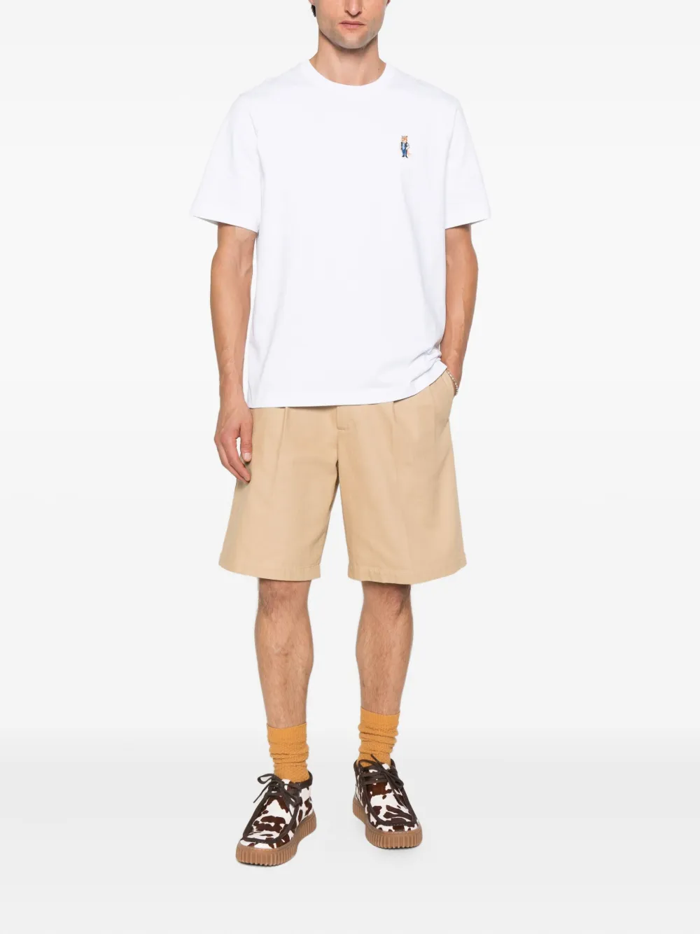 Maison Kitsuné fox-embroidered cotton T-shirt - Wit