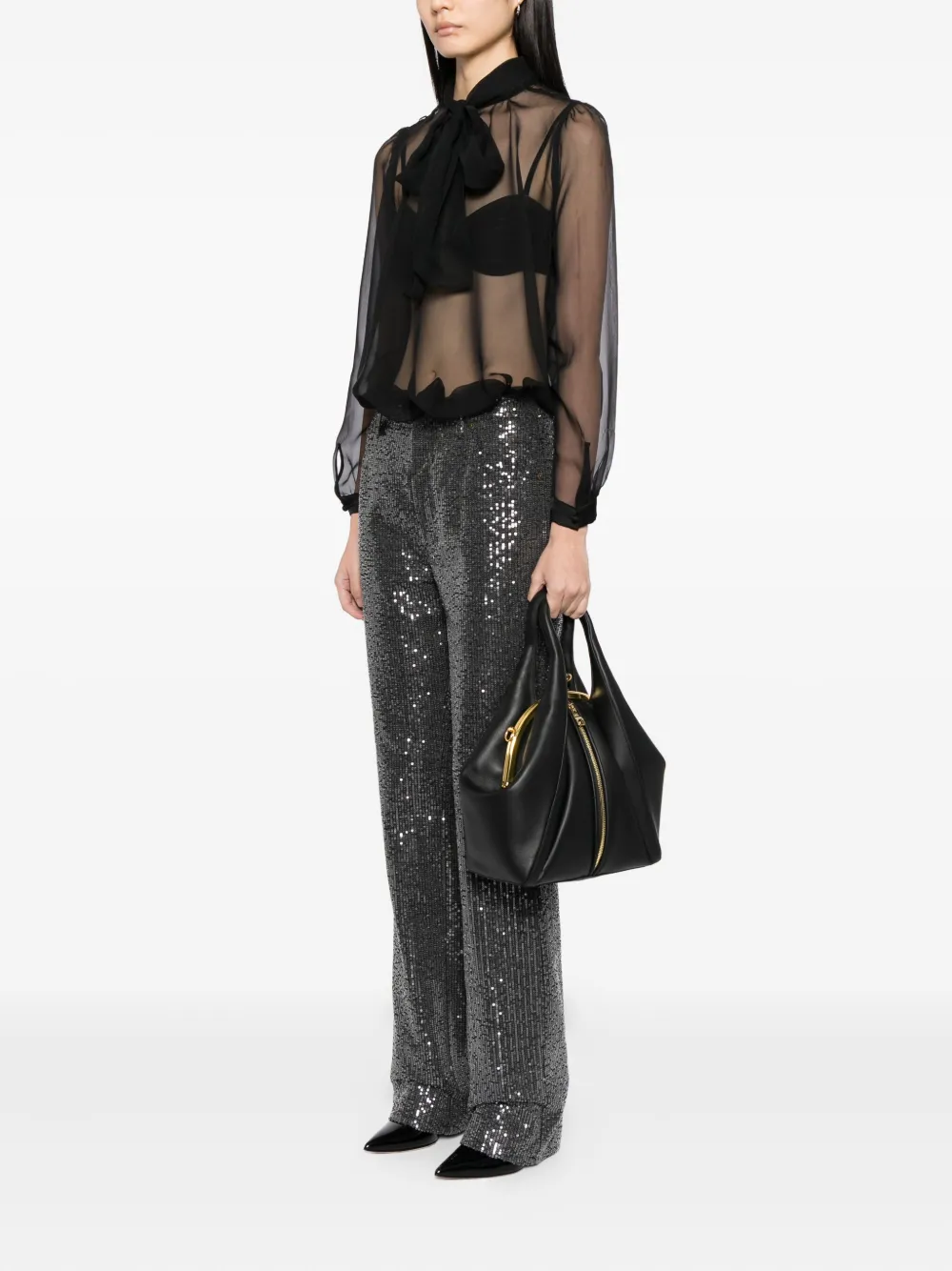 Saiid Kobeisy Leren shopper met rits - Zwart
