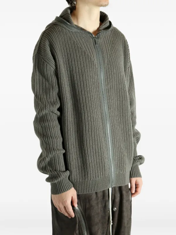 Rick Owens Ribbed zip-up Hoodie | Grey | FARFETCH