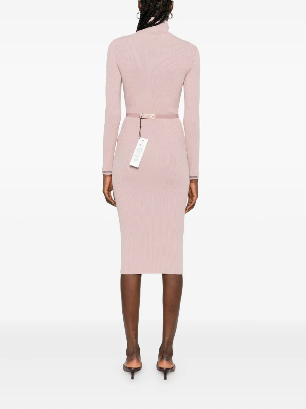 Elisabetta Franchi Ribbed Turtleneck Midi Dress In Pink