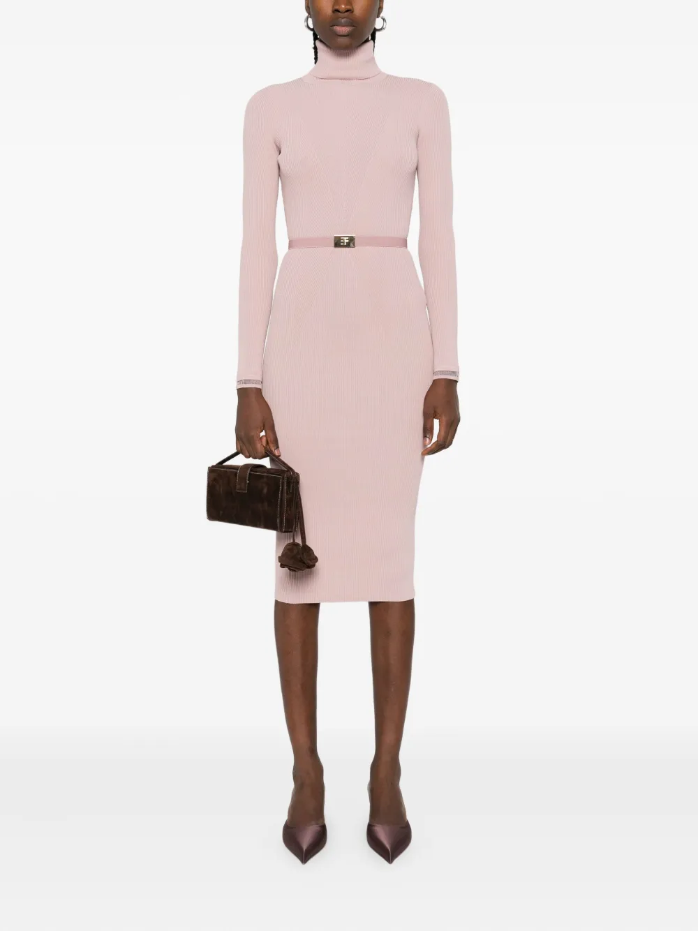 Elisabetta Franchi ribbed turtleneck midi dress - Roze