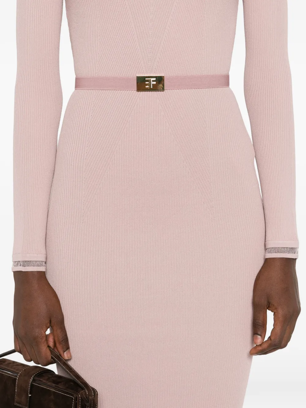 Elisabetta Franchi ribbed turtleneck midi dress Roze