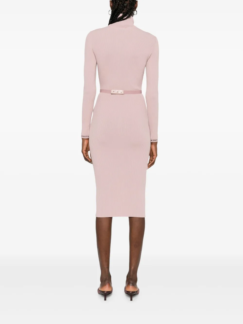 Elisabetta Franchi ribbed turtleneck midi dress Roze