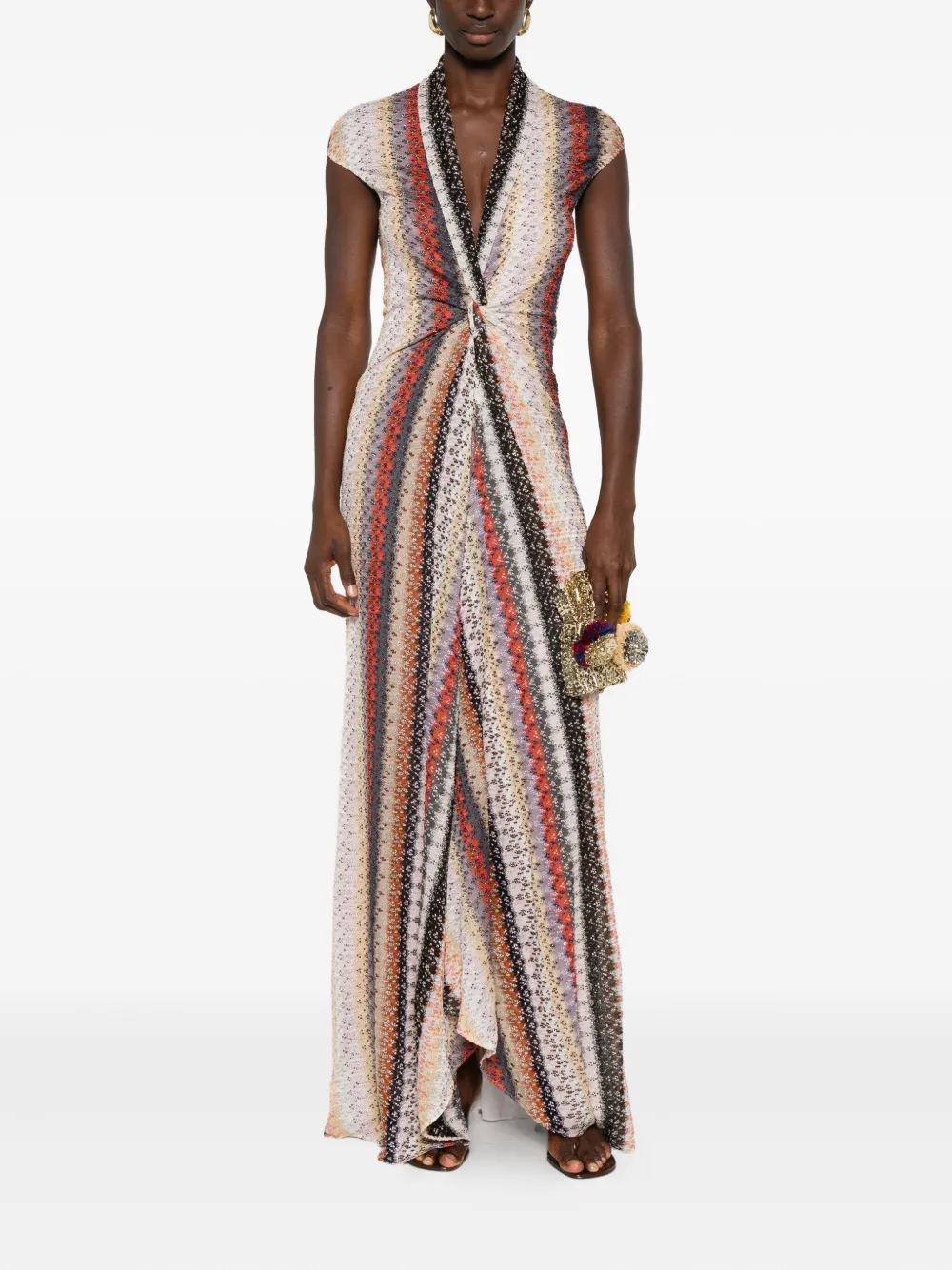 Missoni multicolored striped-knit maxi dress Roze