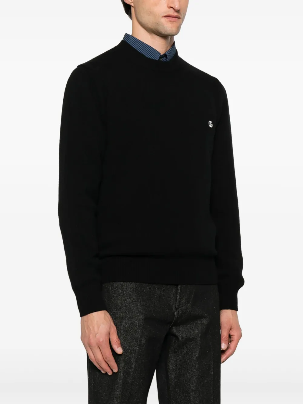 Gucci Logo-plaque Crew-neck Sweater In Black