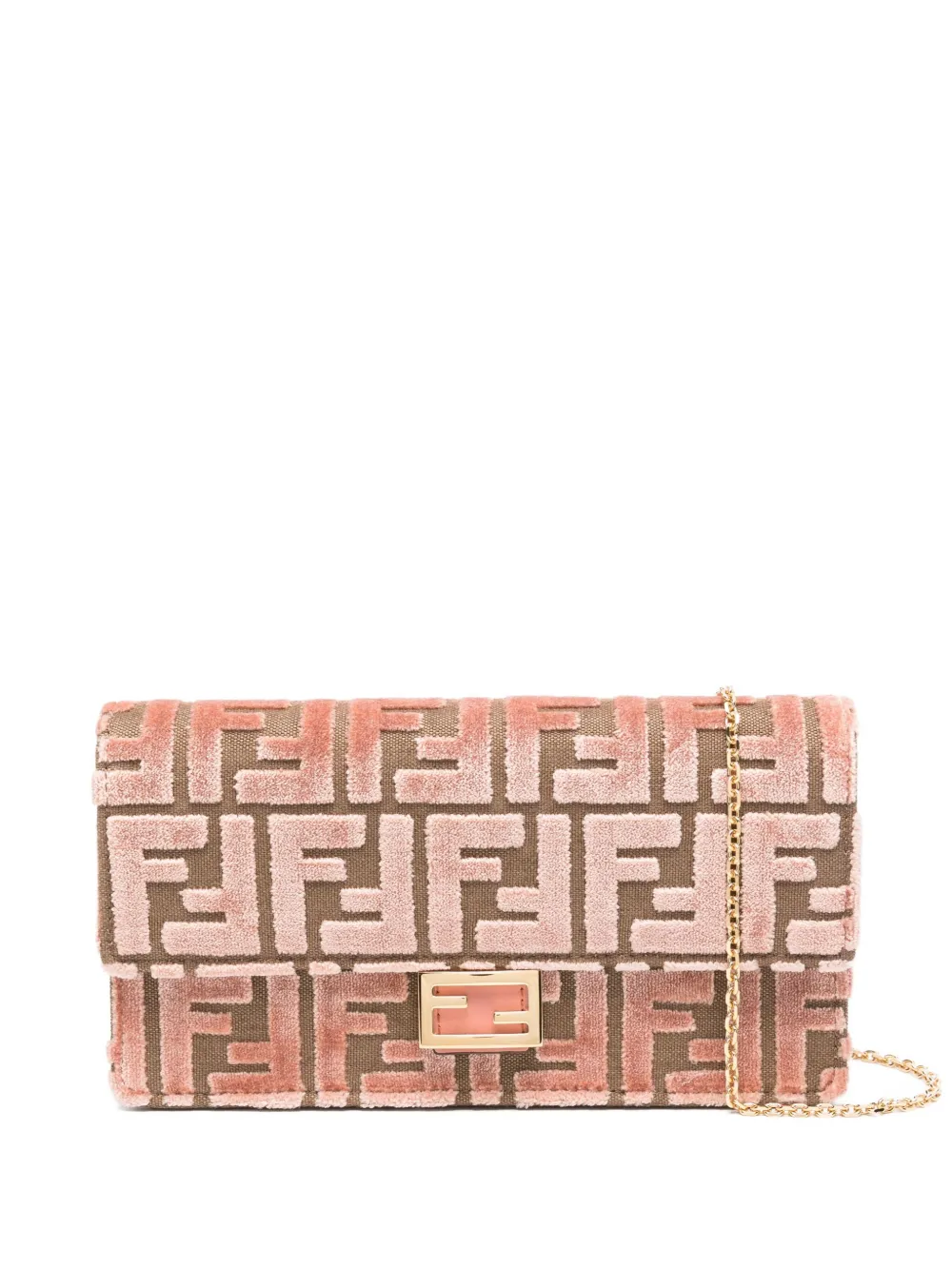 FENDI Clutch Baguette in velluto con motivo FF - Rosa