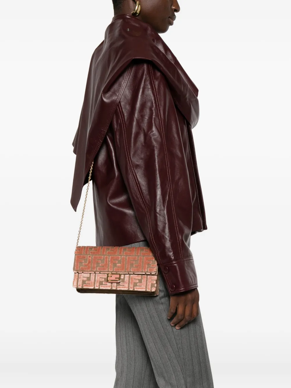  Fendi Baguette Ff-pattern Velvet Clutch Bag - Pink 