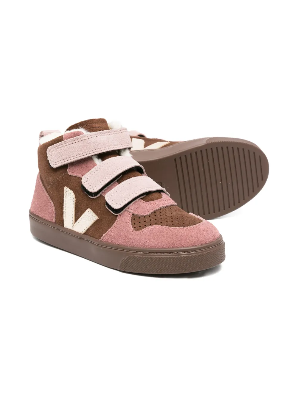 VEJA Kids V-10 suède sneakers met klittenband - Roze